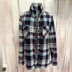 Soho Threads Shacket Shirt Jacket Flannel Cozy S Faux Sherpa button down pockets